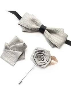 Men's Bowties - Lapel Flower - Pocket Square 3 Piece Set