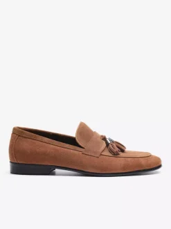 Men's Brown Loafers Tassel Round Toe Micro Suede Loafer Shoes