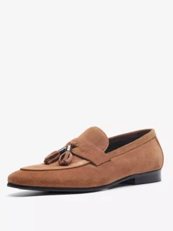 Men's Brown Loafers Tassel Round Toe Micro Suede Loafer Shoes