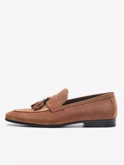 Men's Brown Loafers Tassel Round Toe Micro Suede Loafer Shoes
