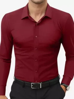 Men's Business Casual Long-Sleeved Stretch Shirts Solid Color Shirts