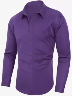 Men's Business Casual Long-Sleeved Stretch Shirts Solid Color Shirts