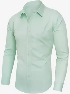 Men's Business Casual Long-Sleeved Stretch Shirts Solid Color Shirts