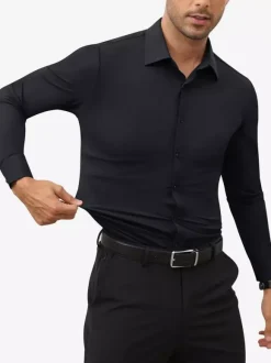 Men's Business Casual Long-Sleeved Stretch Shirts Solid Color Shirts