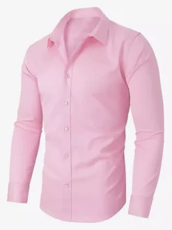 Men's Business Casual Long-Sleeved Stretch Shirts Solid Color Shirts