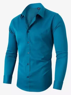 Men's Business Casual Long-Sleeved Stretch Shirts Solid Color Shirts