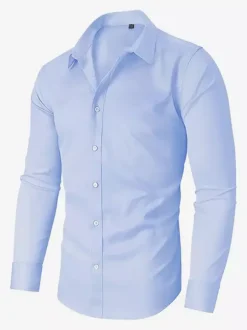 Men's Business Casual Long-Sleeved Stretch Shirts Solid Color Shirts