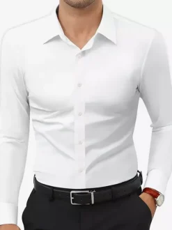 Men's Business Casual Long-Sleeved Stretch Shirts Solid Color Shirts