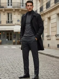 Men's Camel Chic Slim Fit Long Slim Fit Coats