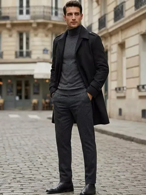 Men's Camel Chic Slim Fit Long Slim Fit Coats
