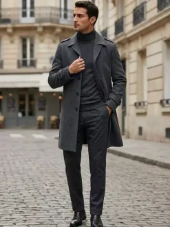 Men's Camel Chic Slim Fit Long Slim Fit Coats