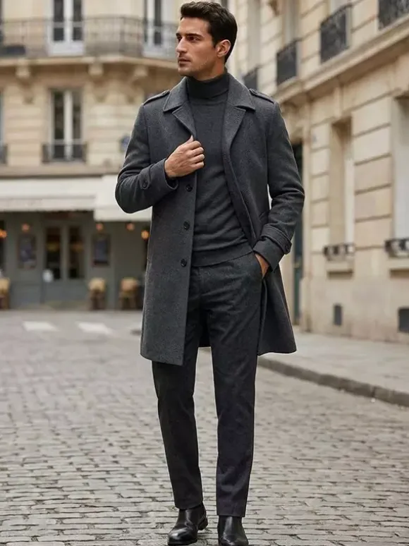 Men's Camel Chic Slim Fit Long Slim Fit Coats