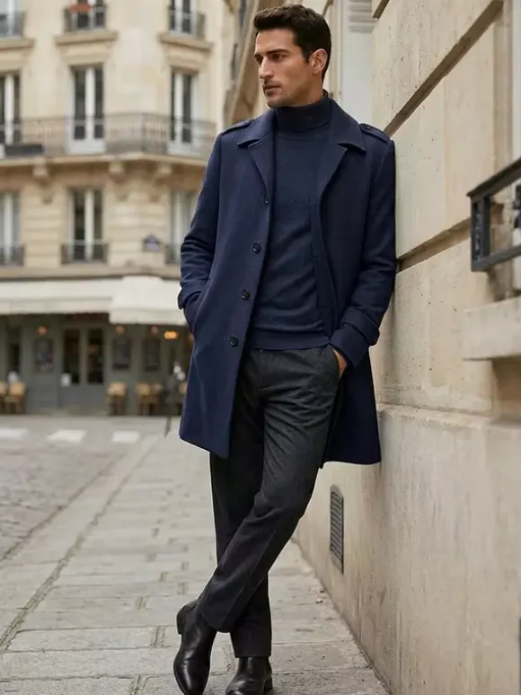 Men's Camel Chic Slim Fit Long Slim Fit Coats