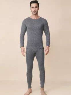 Men’s Cashmere Mulberry Silk Thermal Underwear Set Skin Friendly Breathable Heat Retaining Long Johns