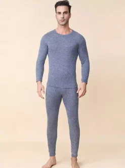Men’s Cashmere Mulberry Silk Thermal Underwear Set Skin Friendly Breathable Heat Retaining Long Johns