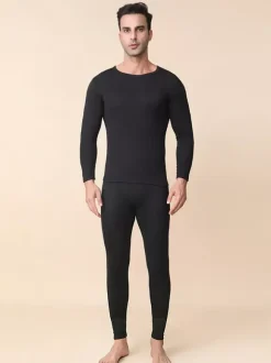 Men’s Cashmere Mulberry Silk Thermal Underwear Set Skin Friendly Breathable Heat Retaining Long Johns