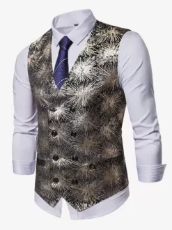 Men's Casual Double Breasted Vest Stamping Printing Sleeveless Jacket