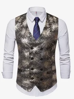 Men's Casual Double Breasted Vest Stamping Printing Sleeveless Jacket
