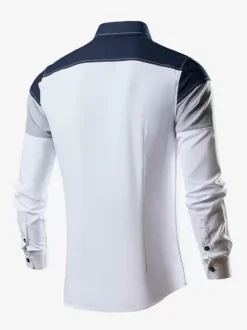 Men's Casual Patchwork Long-Sleeved Shirts Lapel Slim Fit Top