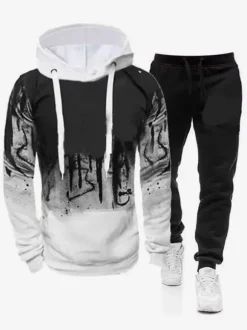 Men's Casual Red and Black Sweatshirt Long-Sleeved Hoodie and Pants