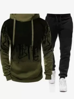 Men's Casual Red and Black Sweatshirt Long-Sleeved Hoodie and Pants