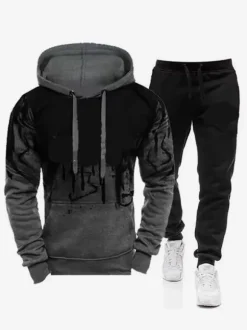 Men's Casual Red and Black Sweatshirt Long-Sleeved Hoodie and Pants