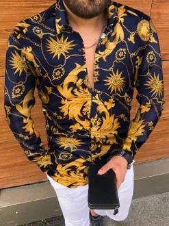 Men's Casual Shirt Casual Printed Yellow Men's Shirts