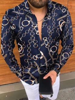 Men's Casual Shirt Casual Printed Dark Navy Men's Shirts