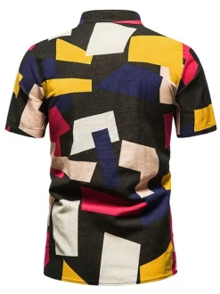 Men's Casual Shirt Stand Collar Classic Printed Black Men's Shirts