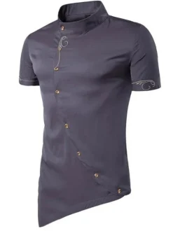 Men's Casual Shirt Stand Collar Casual Geometric Light Sky Blue Men's Shirts