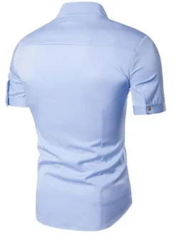 Men's Casual Shirt Stand Collar Casual Geometric Light Sky Blue Men's Shirts