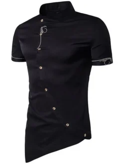Men's Casual Shirt Stand Collar Casual Geometric Light Sky Blue Men's Shirts