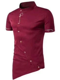 Men's Casual Shirt Stand Collar Casual Geometric Light Sky Blue Men's Shirts