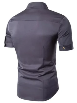 Men's Casual Shirt Stand Collar Casual Geometric Light Sky Blue Men's Shirts