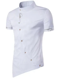 Men's Casual Shirt Stand Collar Casual Geometric Light Sky Blue Men's Shirts
