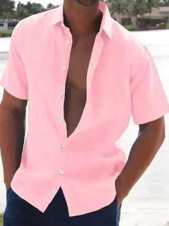 Men's Casual Shirts Turndown Collar Short Sleeve Summer Beach Shirts