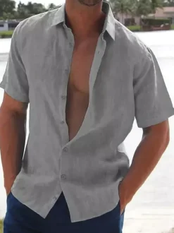 Men's Casual Shirts Turndown Collar Short Sleeve Summer Beach Shirts