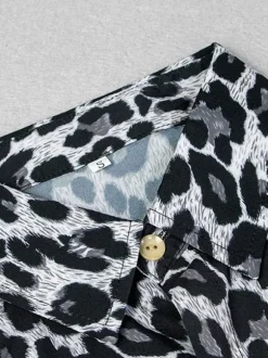 Men's Casual Shirt Turndown Collar Simple Oversized Leopard Print Coffee Brown Men's Shirts