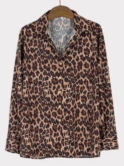 Men's Casual Shirt Turndown Collar Simple Oversized Leopard Print Coffee Brown Men's Shirts