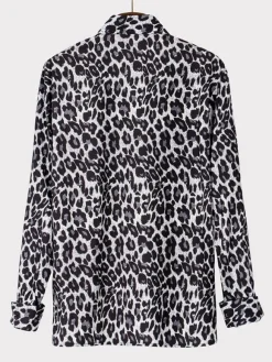 Men's Casual Shirt Turndown Collar Simple Oversized Leopard Print Coffee Brown Men's Shirts