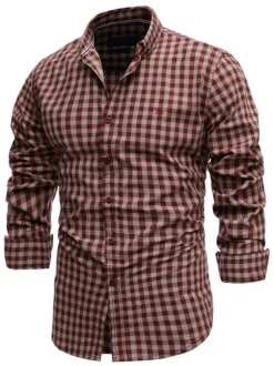 Men's Casual Shirt Turndown Collar Chic Plaid Red Men's Shirts