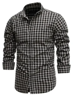 Men's Casual Shirt Turndown Collar Chic Plaid Red Men's Shirts