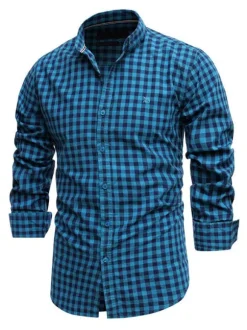 Men's Casual Shirt Turndown Collar Chic Plaid Red Men's Shirts
