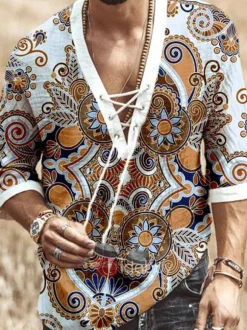 Men's Casual Shirt Turndown Collar Chic Printed khaki Men's Shirts