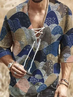 Men's Casual Shirt Turndown Collar Chic Printed khaki Men's Shirts