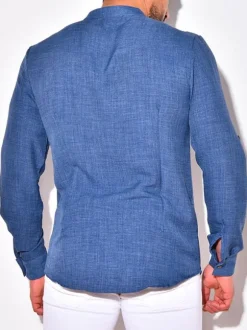 Men's Casual Shirt Turndown Collar Casual Blue Men's Shirts