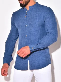 Men's Casual Shirt Turndown Collar Casual Blue Men's Shirts