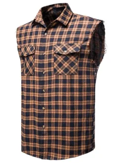 Men's Casual Shirt Turndown Collar Casual Plaid Red Men's Shirts