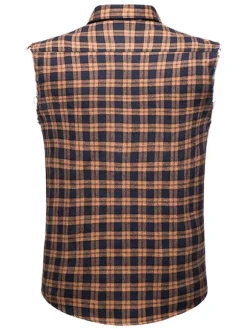 Men's Casual Shirt Turndown Collar Casual Plaid Red Men's Shirts