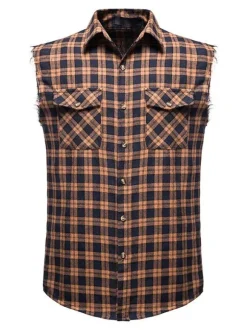 Men's Casual Shirt Turndown Collar Casual Plaid Red Men's Shirts